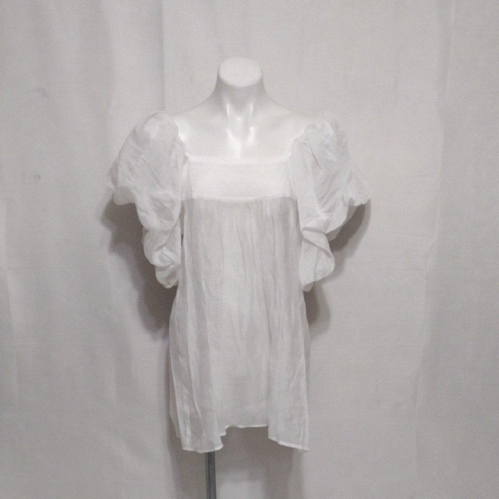 Pepper Square Neck Puff Flutter Short Sleeve Tunic Top Large Lightweight Flowy